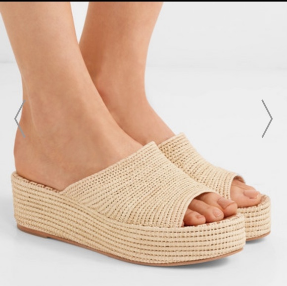Elegant Tan Woven Wedge Sandals - Picture 1 of 8